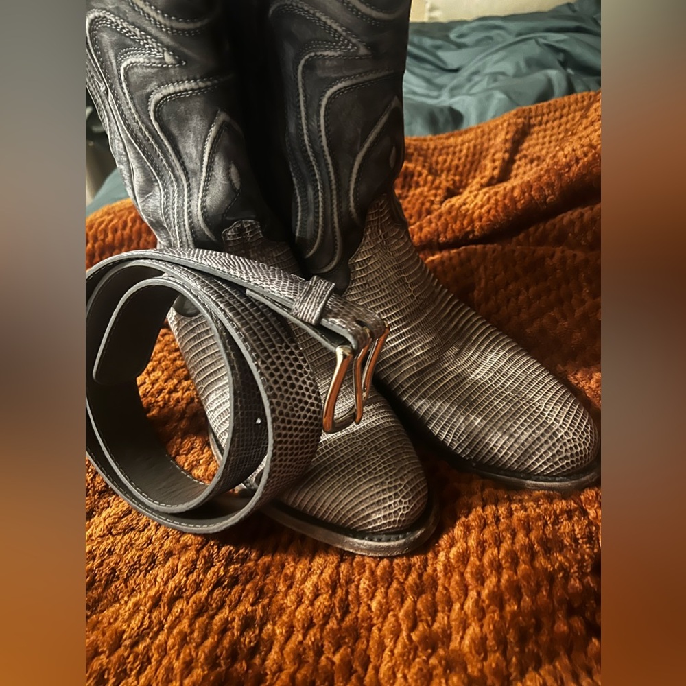 Tecovas The Nolan 'Gunsmoke Relic Lizard' Size 9d with Matching Belt 36